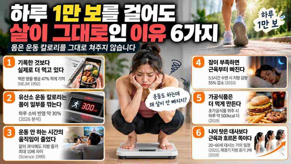 대흥 PT 헬스 | 하루 1만 보를 걸어도 살이 그대로인 이유 6가지 - 몸은 운동 칼로리를 그대로 쳐주지 않습니다 - 1 - 20261020000745