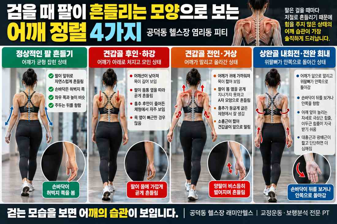 염리동 교정운동 PT | 걸을 때 팔이 흔들리는 모양으로 보는 어깨 정렬 4가지 - 1 - 20261015004029