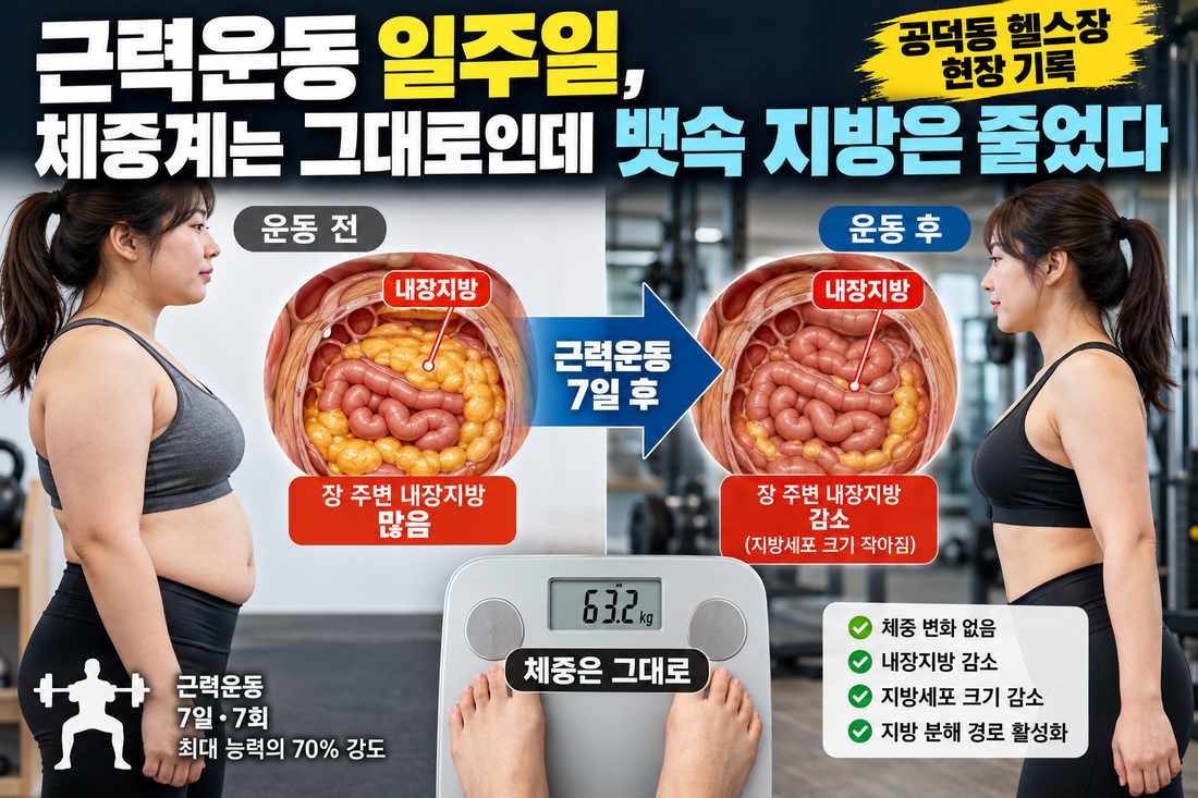 근력운동을 시작하고 체중계 숫자가 그대로여도, 몸속 지방조직에서는 이미 변화